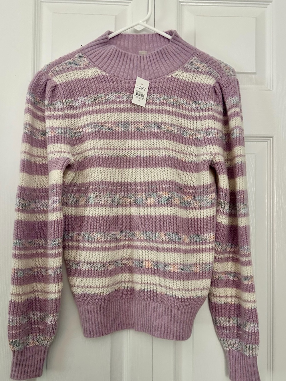 LOFT Purple Striped Knit Mock Neck Sweater Size M NWT